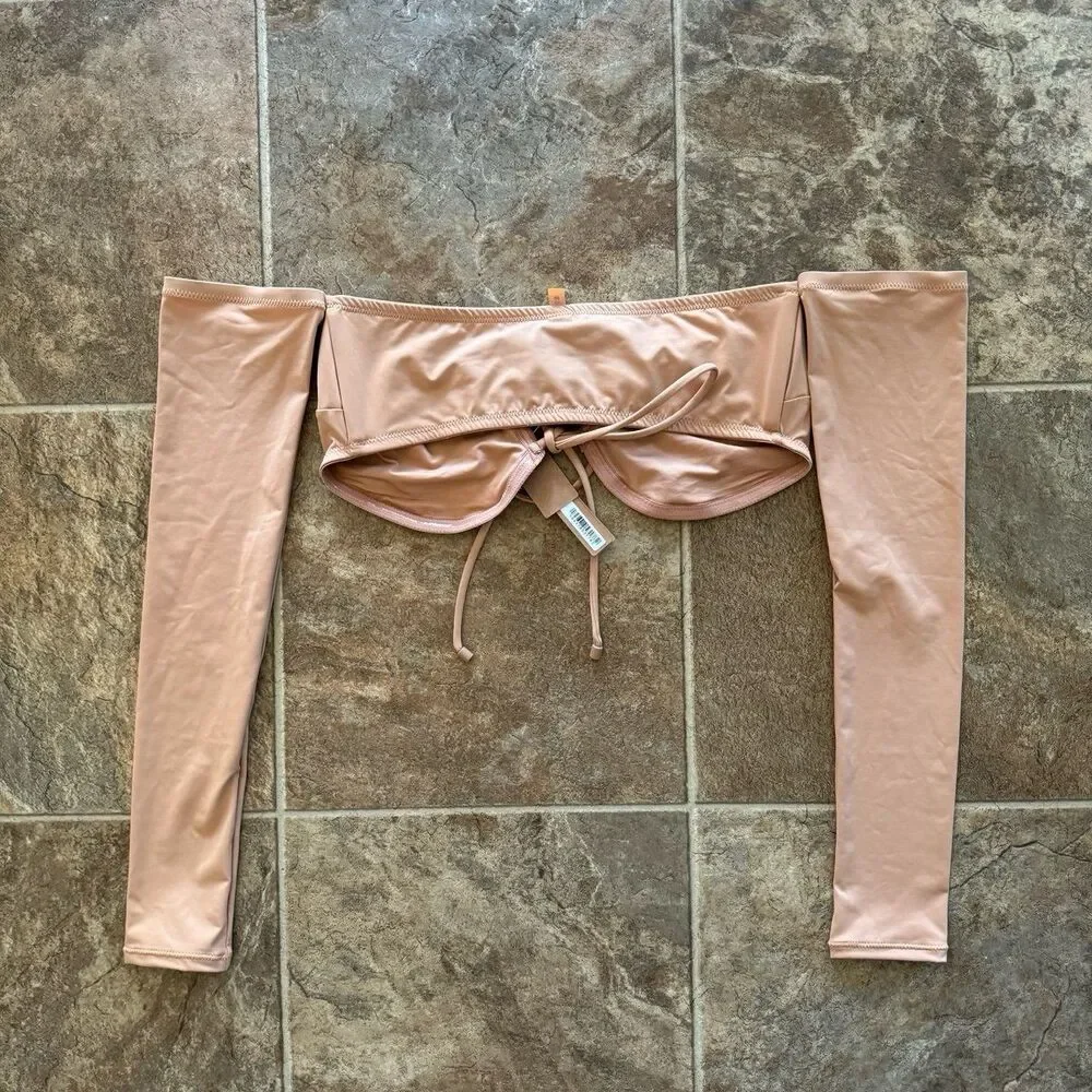 Skims Long Sleeve Bikini Top Ochre Size Medium